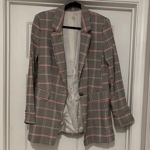 LOFT Black and Pink Checkered Blazer